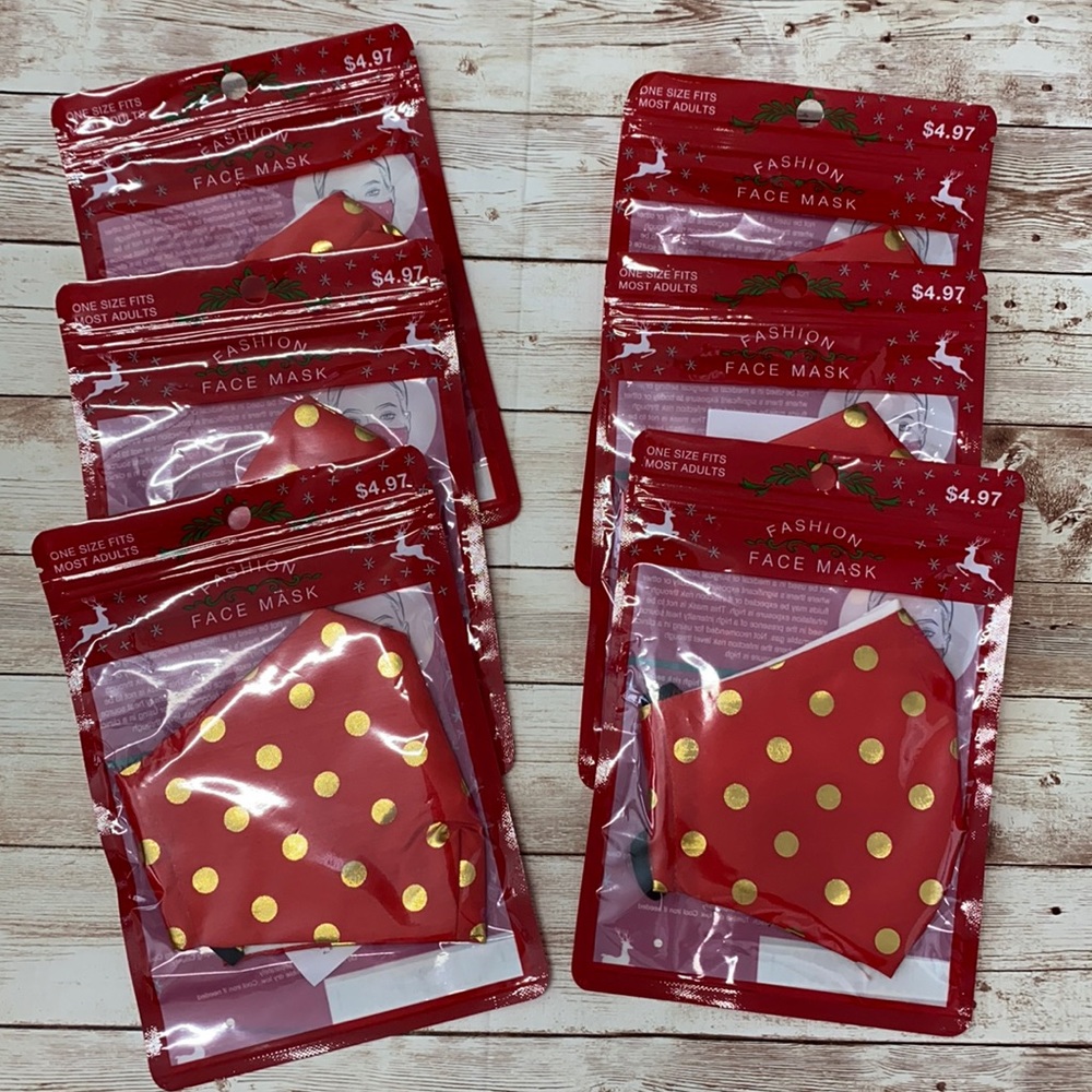 NEW UNOPENED red/ gold polkadot face mask lot of 6